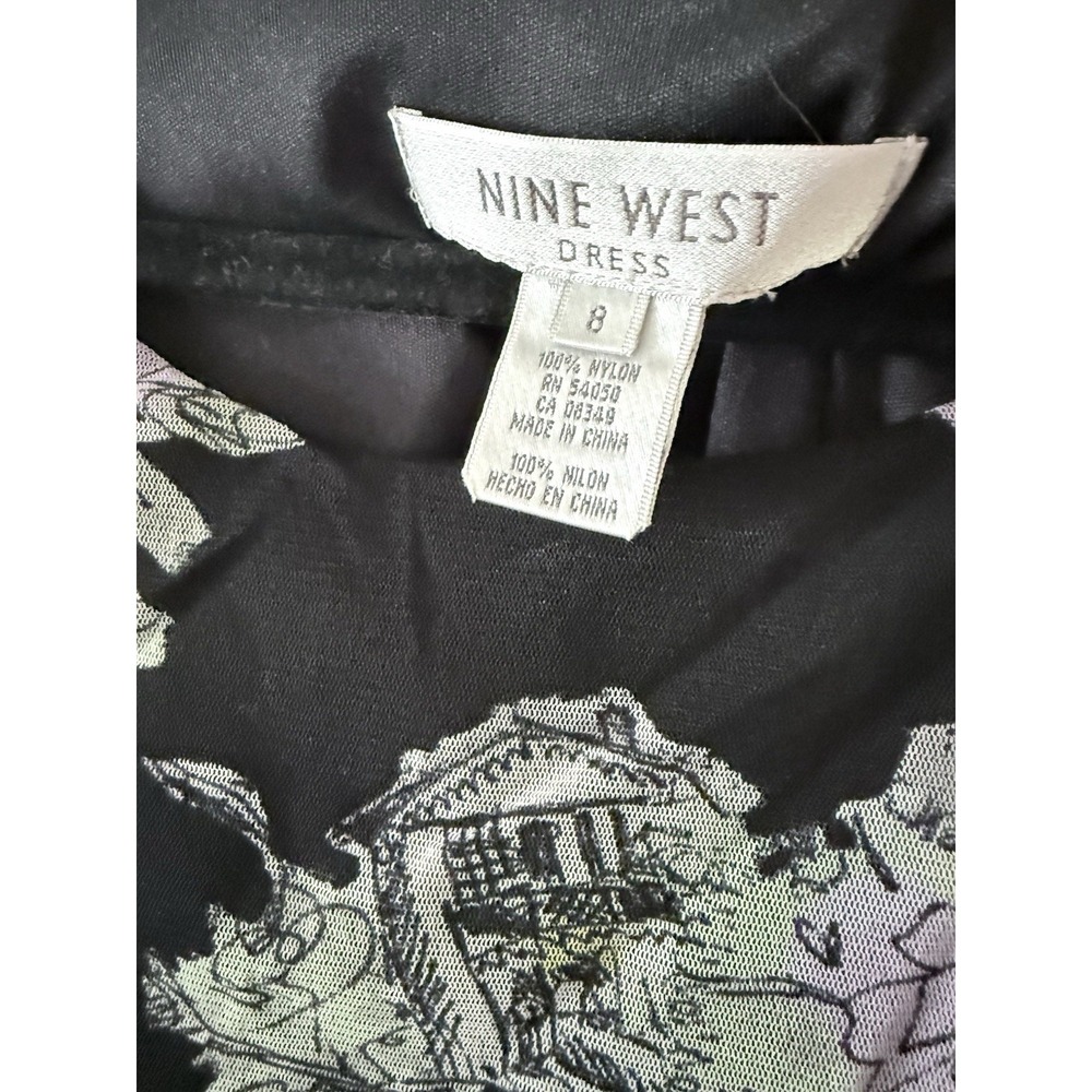 Floral Cityscape Y2K Mesh Fairy Goth Fit & Flare Dress Ruched Sz 8 Nine West - Picture 4 of 8